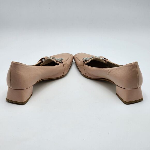 Napoleoni Italian Leather Pointed Nude Block Heels Size 37 - Picture 5 of 8